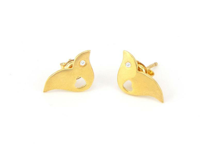Bird Open Heart Minimalist Earring 0.2ct Lab-Created Moissanite Gold Plated