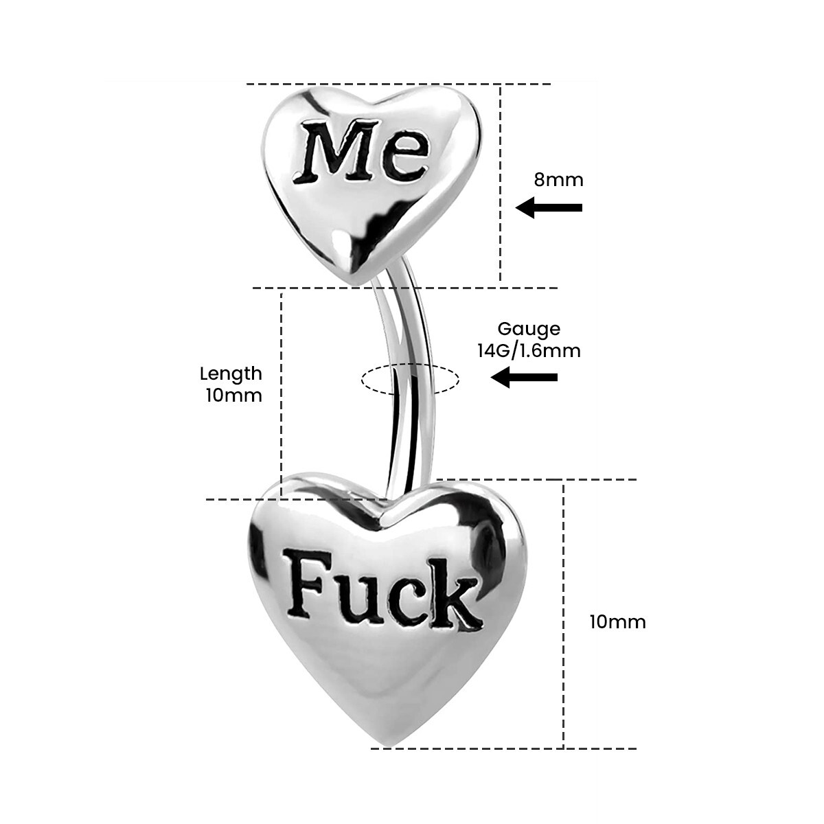 14g Belly Button Rings Heart Shap Barbell Navel Ring Cum Here CZ Navel Piercings