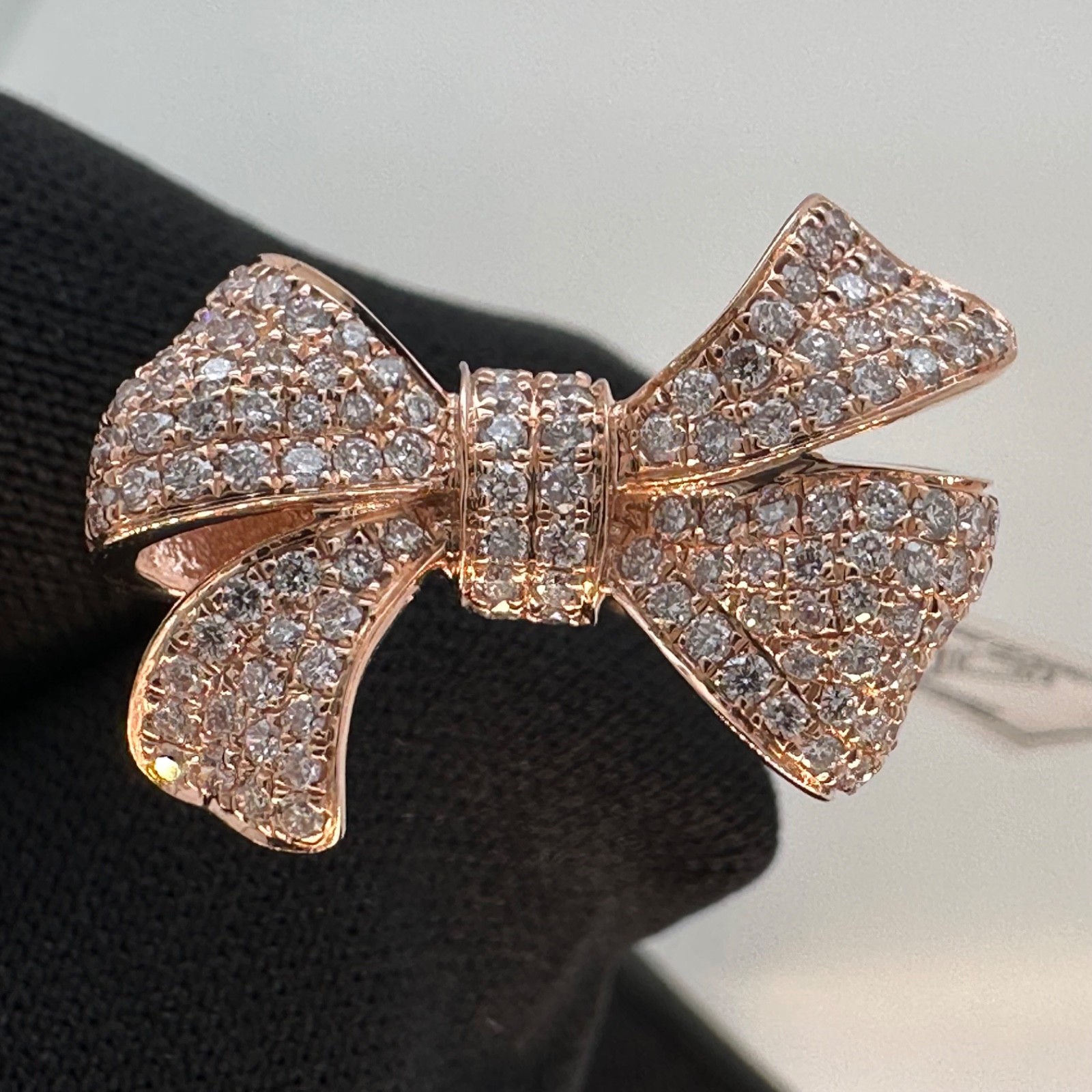 1.00 est tcw Natural Diamond & 14k Pink Gold Bow Ring IGI Report 30J4635926