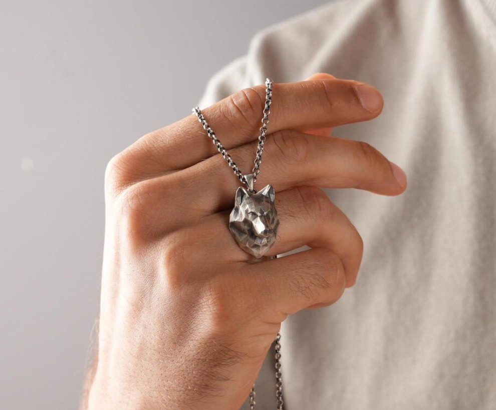 Unique Wolf Head Cut Pendant 925 Sterling Silver For Unisex Pendant Necklace