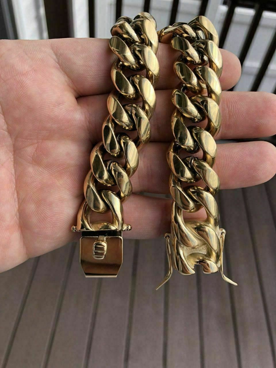 18mm Men’s Miami Cuban Link Bracelet 14k Gold Plated Stainless Steel 150 Grams