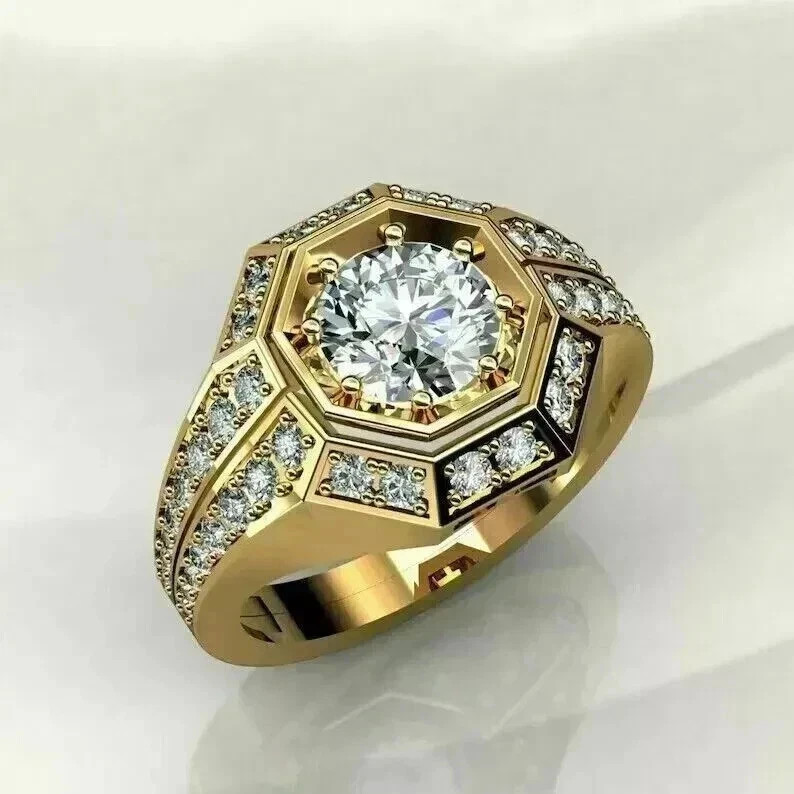 2.02Ct Round Cut Lab Created Diamond Men’s Wedding 14K Yellow Gold FN Ring