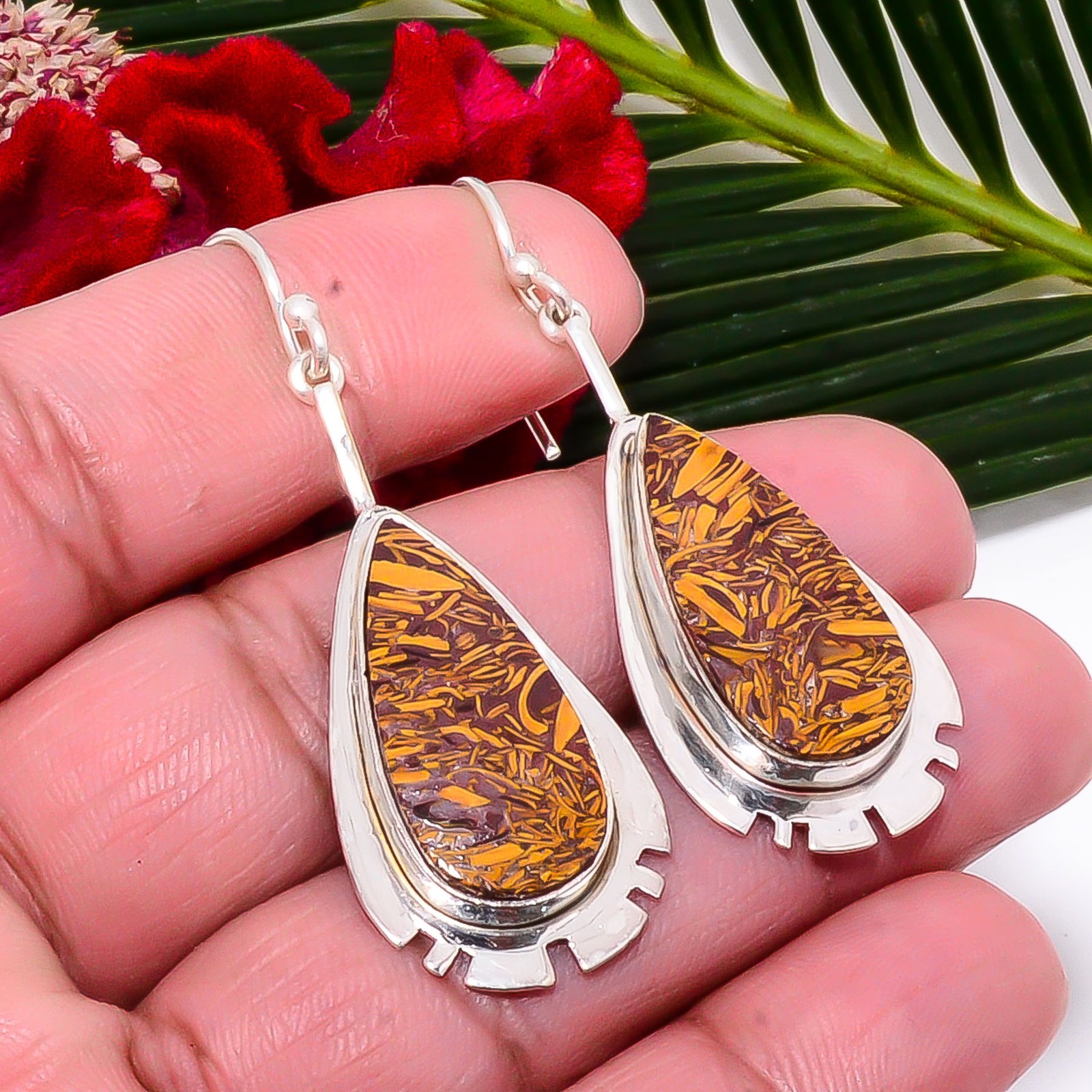 Natural Mariam Jasper Designer Handmade 925 Sterling Silver Earring 2.15″ Sku17