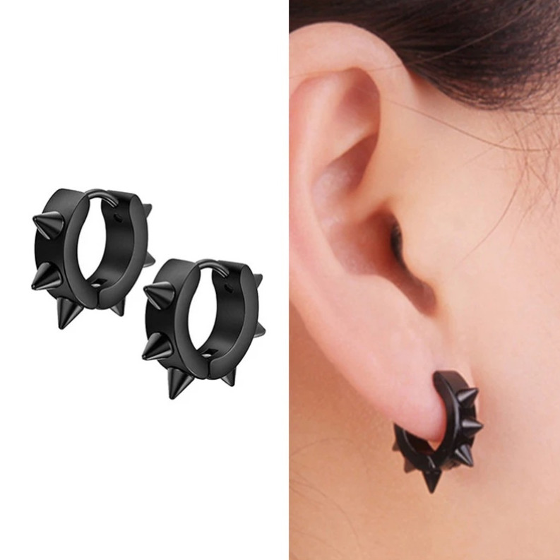 Gothic Rock Stainless Steel Men Women Rivets Spike Cone Huggie Ear Stud Earrings