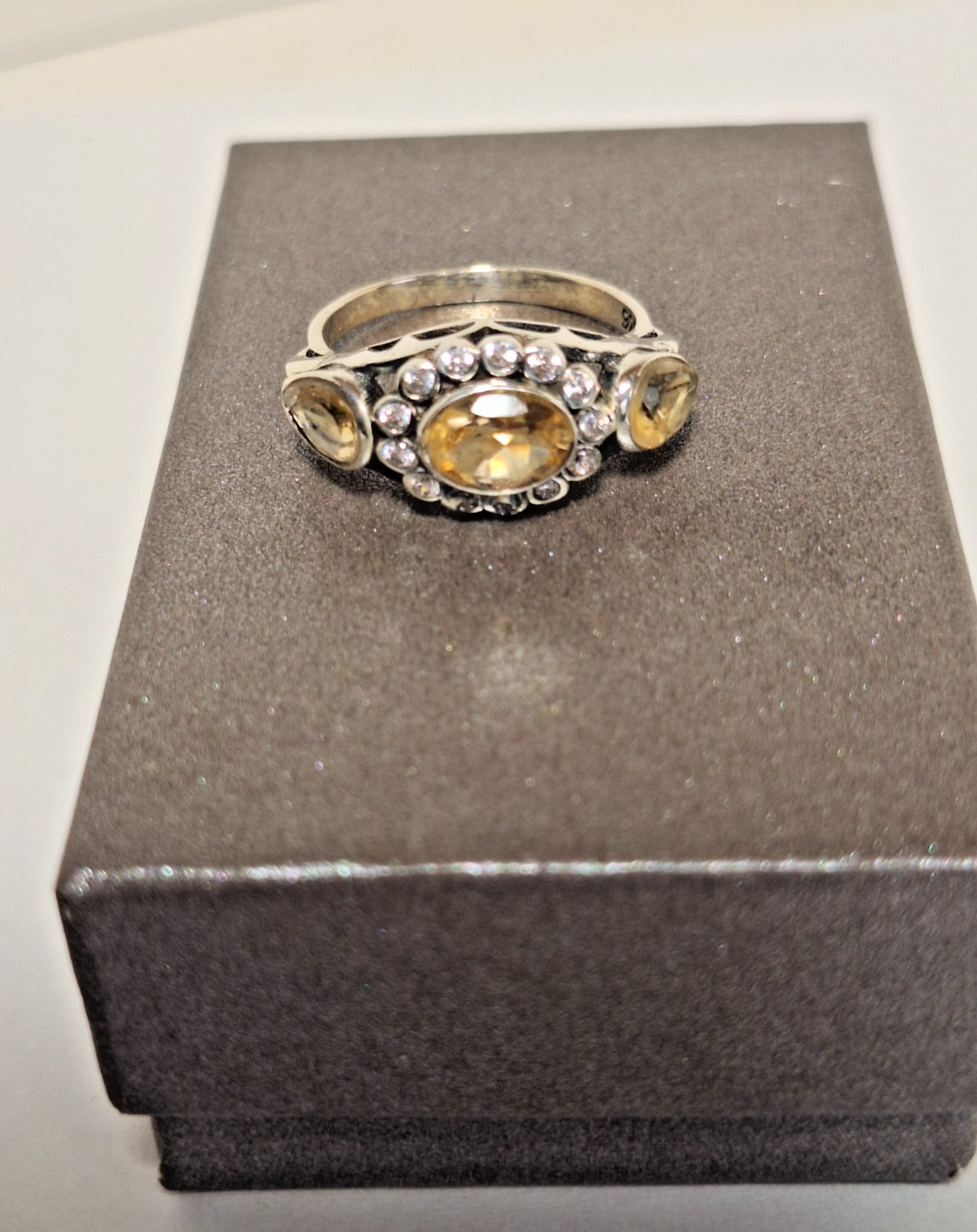 .925 Sterling Silver & 1.44 Ct Genuine Golden Citrine Dinner Ring