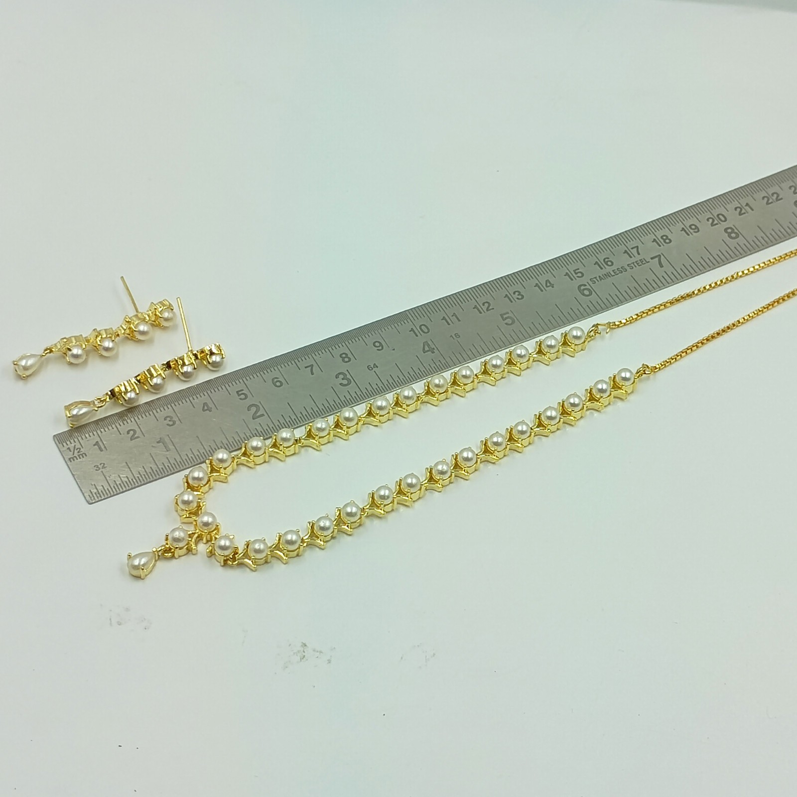 22k Gold Plated Pearl Round Stone Statement Necklace Set Wedding Jewelry Women’s