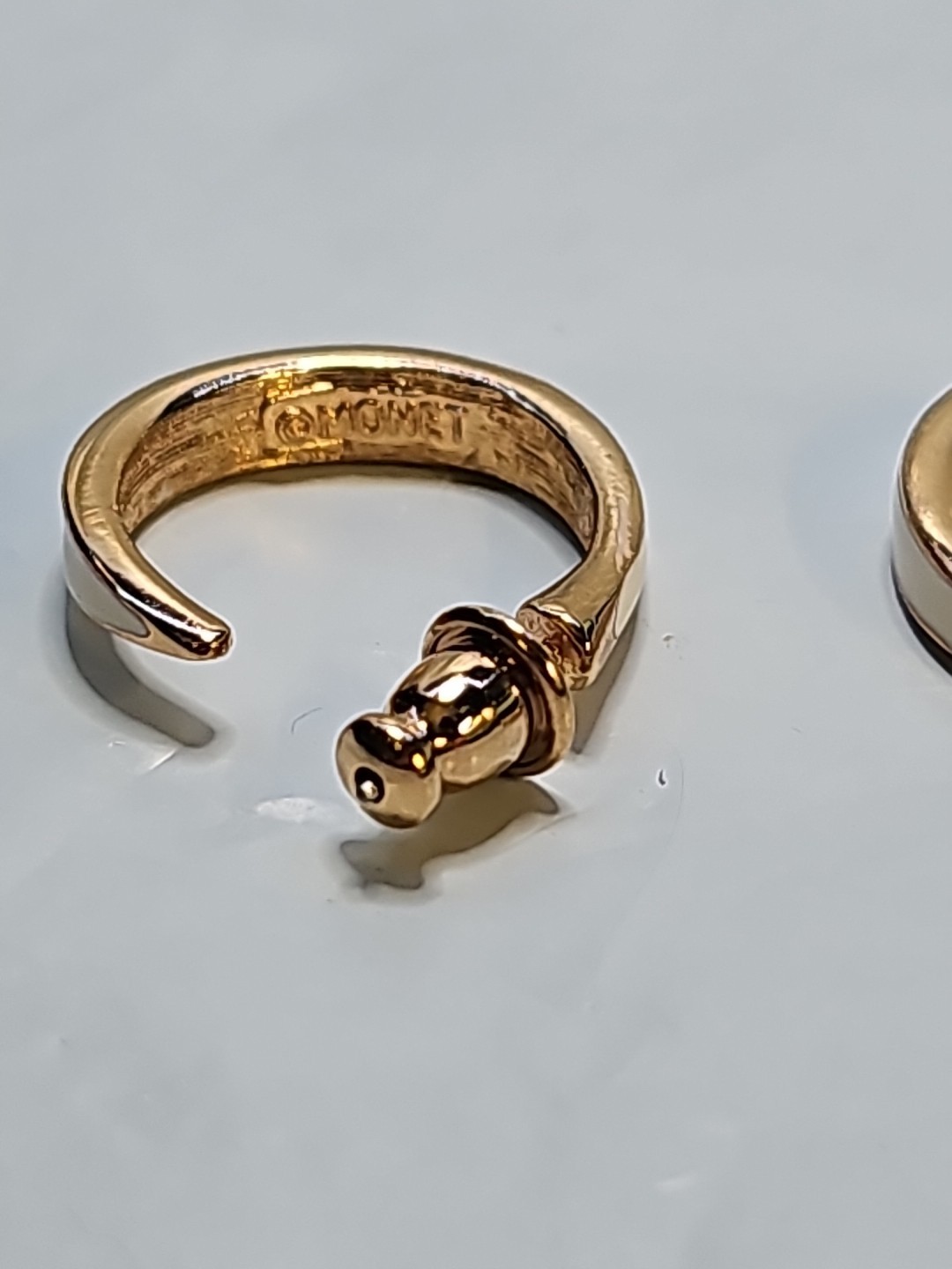 Vintage Monet Rich Gold Tone & Cream Enamel Slim Open Hoop Earrings