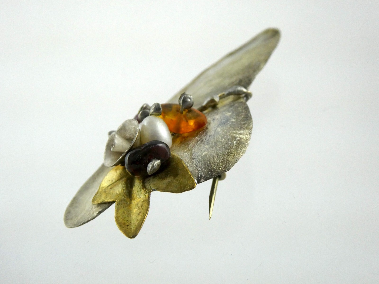 Vintage Handmade Sterling Silver Multi Gemstone Hat Pin or Brooch 925 6g 2 Inch