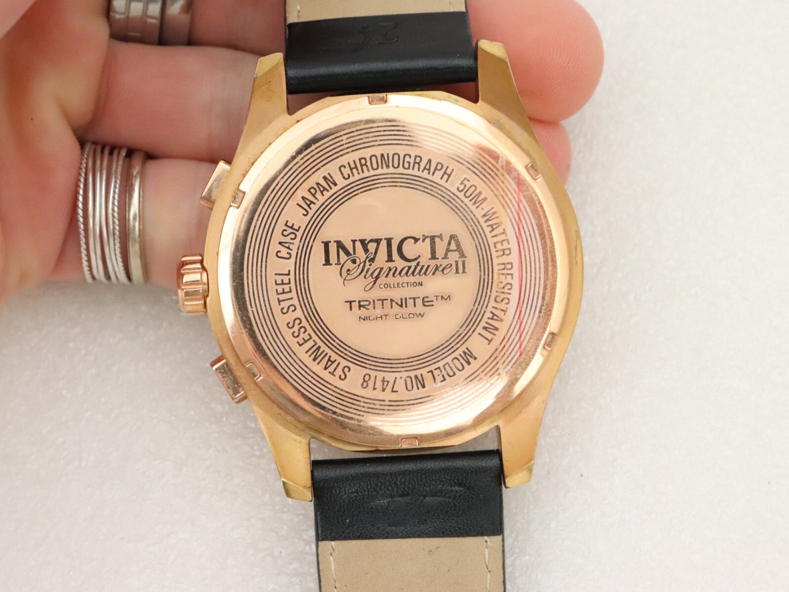 48mm Invicta 7418 Signature II Tritnite Watch Rose Gold Plate Chronograph Men