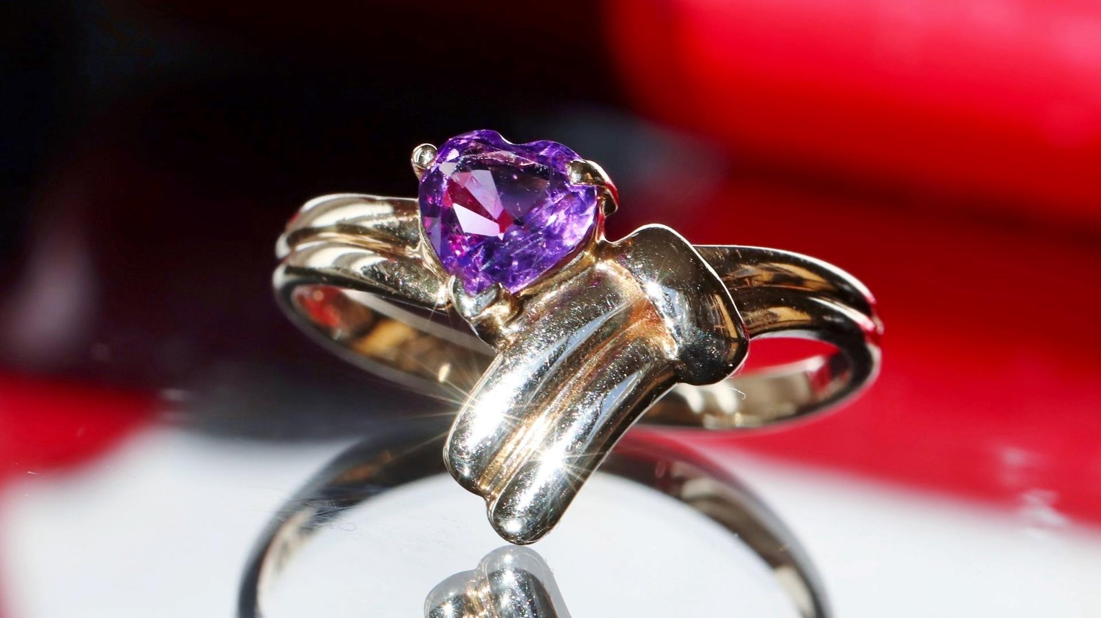 14k yellow gold ring 0.40ct amethyst heart solitaire size 5 vintage 1.95g N2695S
