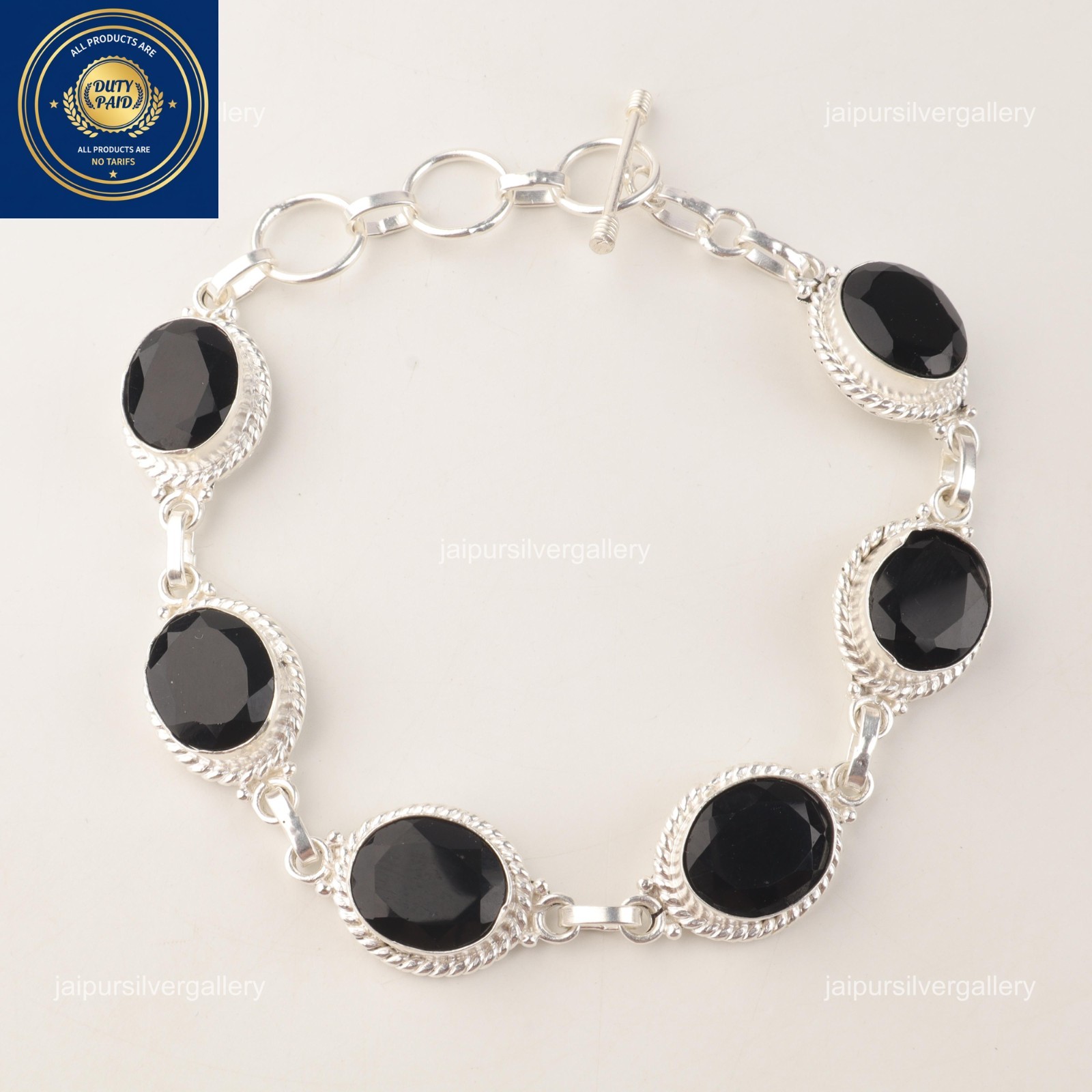 925 Silver Black Onyx Gemstone Jewelry Handmade Everyday Bracelet 8.5″ For Women