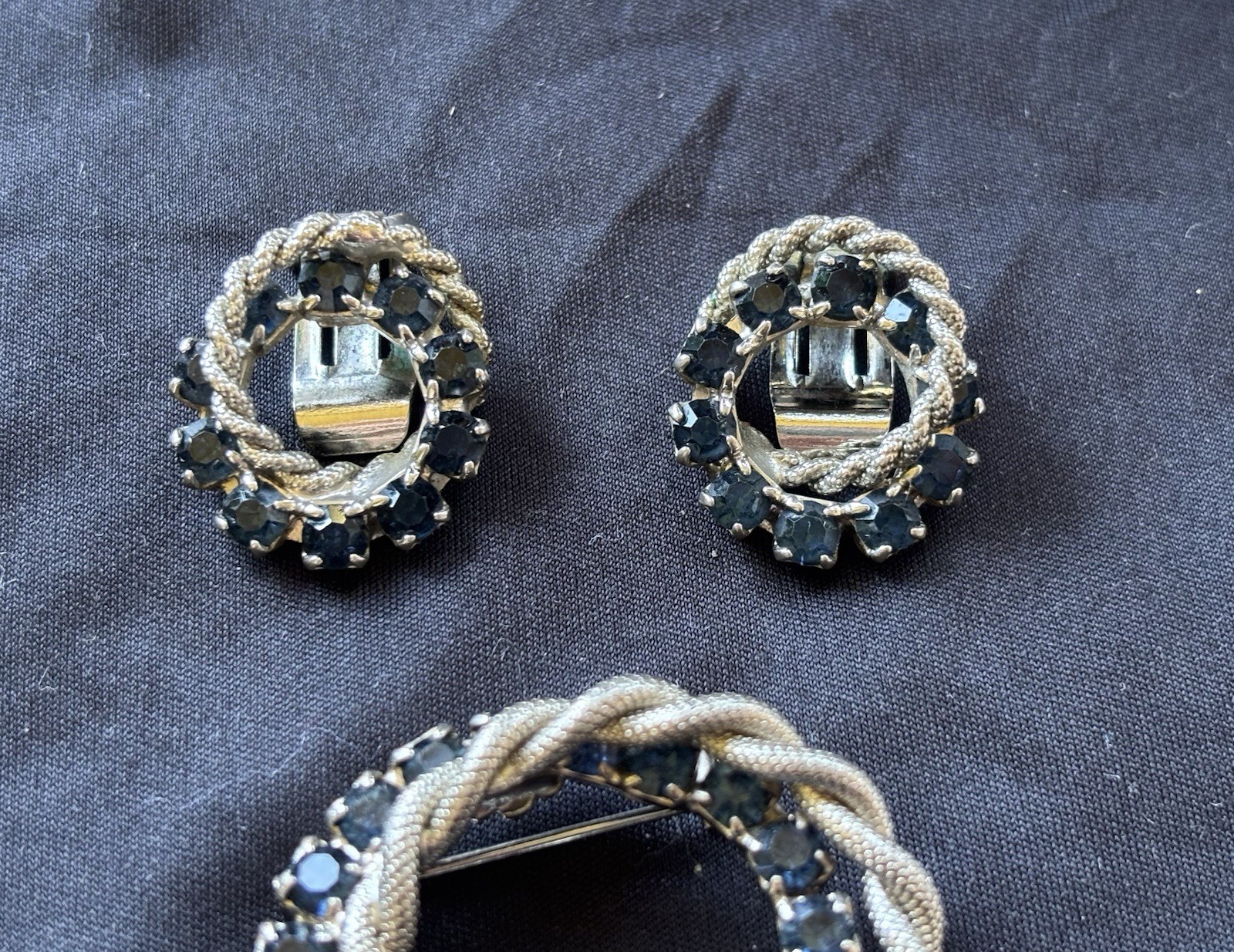 Vintage Rhinestone Earrings & Brooch Jewelry Sets