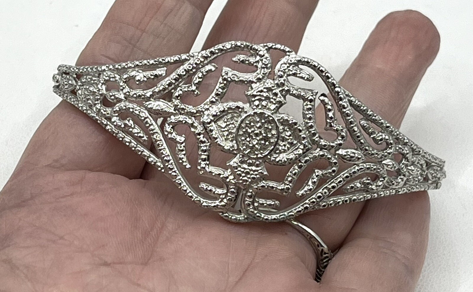 Vintage KARIS STS Silver plated FAUX MARCASITE Crystal CUFF Bracelet LOVELY