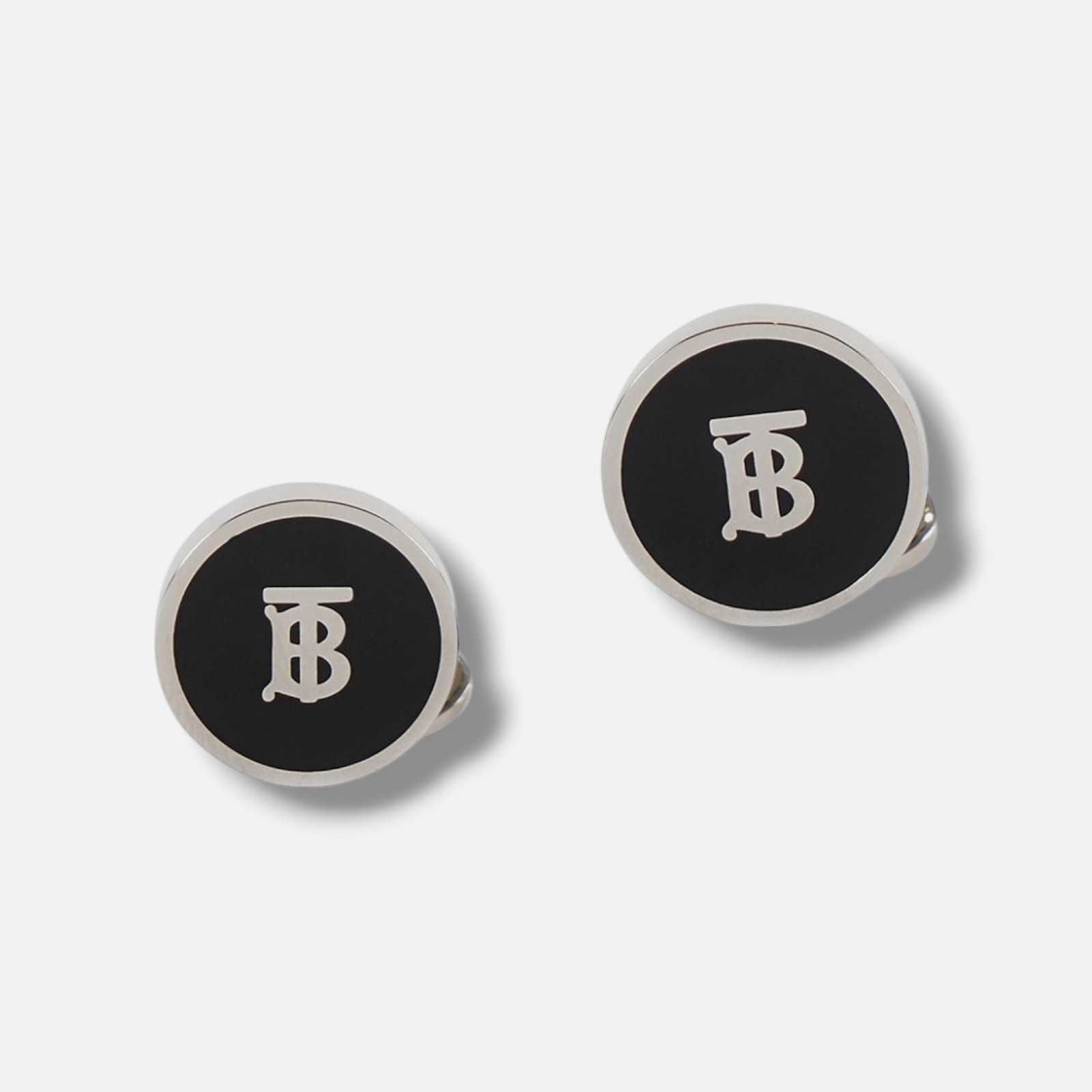 Burberry Men’s Black Silver Monogram Palladium Plated Cufflinks