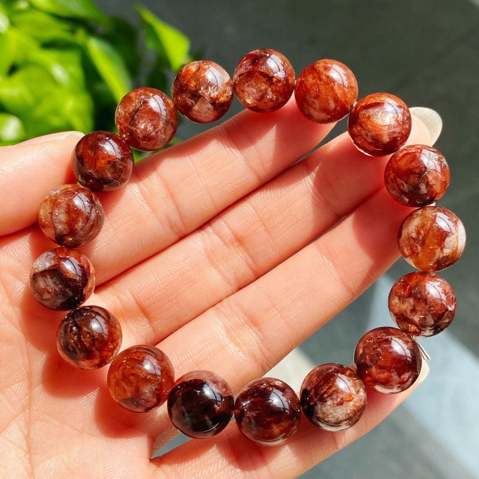 11.8mm Natural Red Multi-inclusions Phantom Quartz Crystal Beads Bracelet 2909