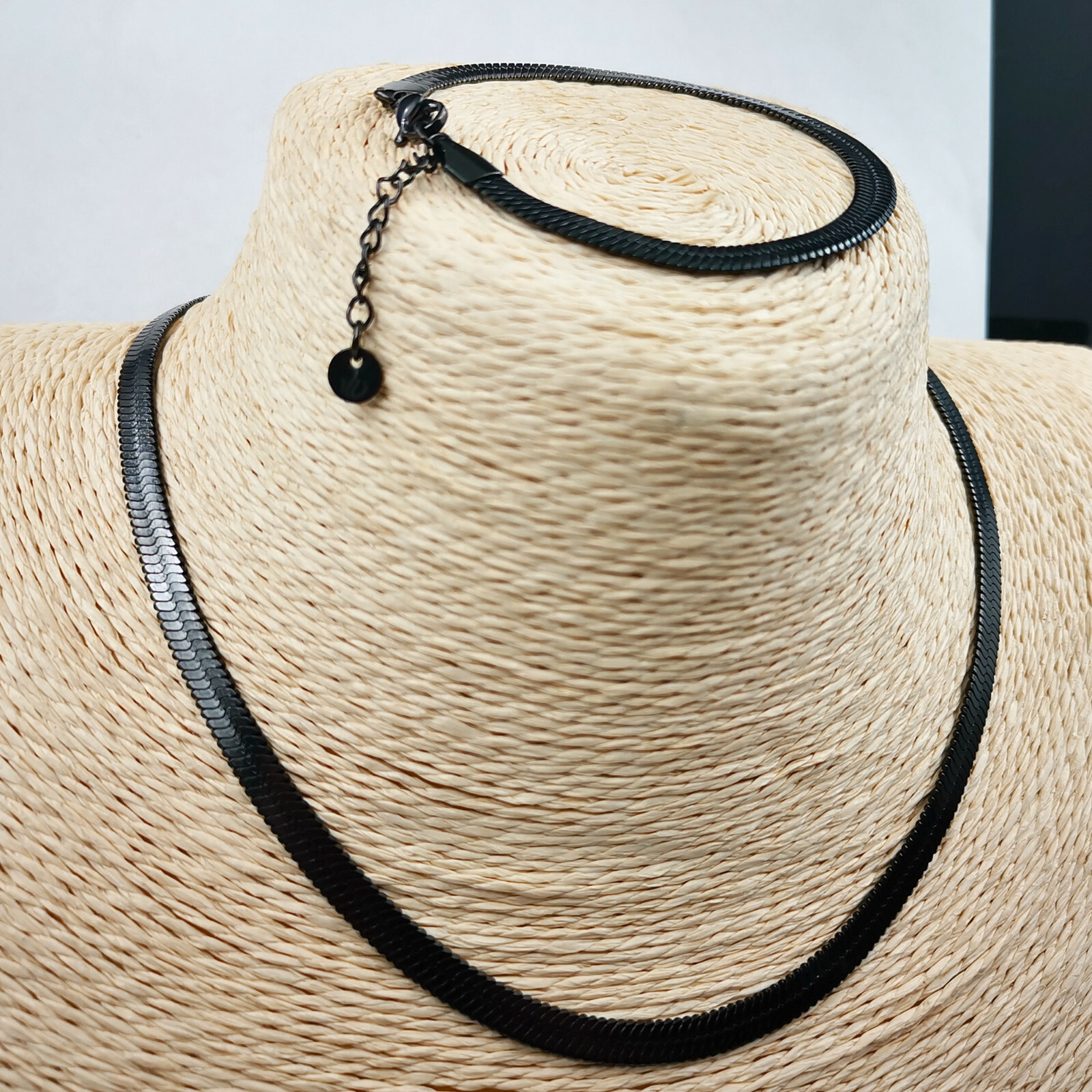 Blade chain 5mm Black Flat Snake Chain Choker 15.7inch Necklace 7.1in bracelet