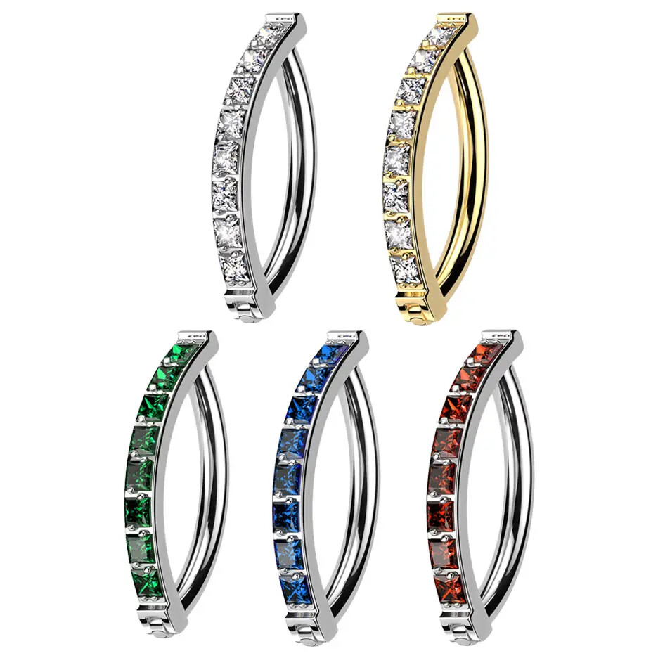Clicker Belly Button Ring 14G Titanium Square CZ Top Reverse Hinged Navel Rings