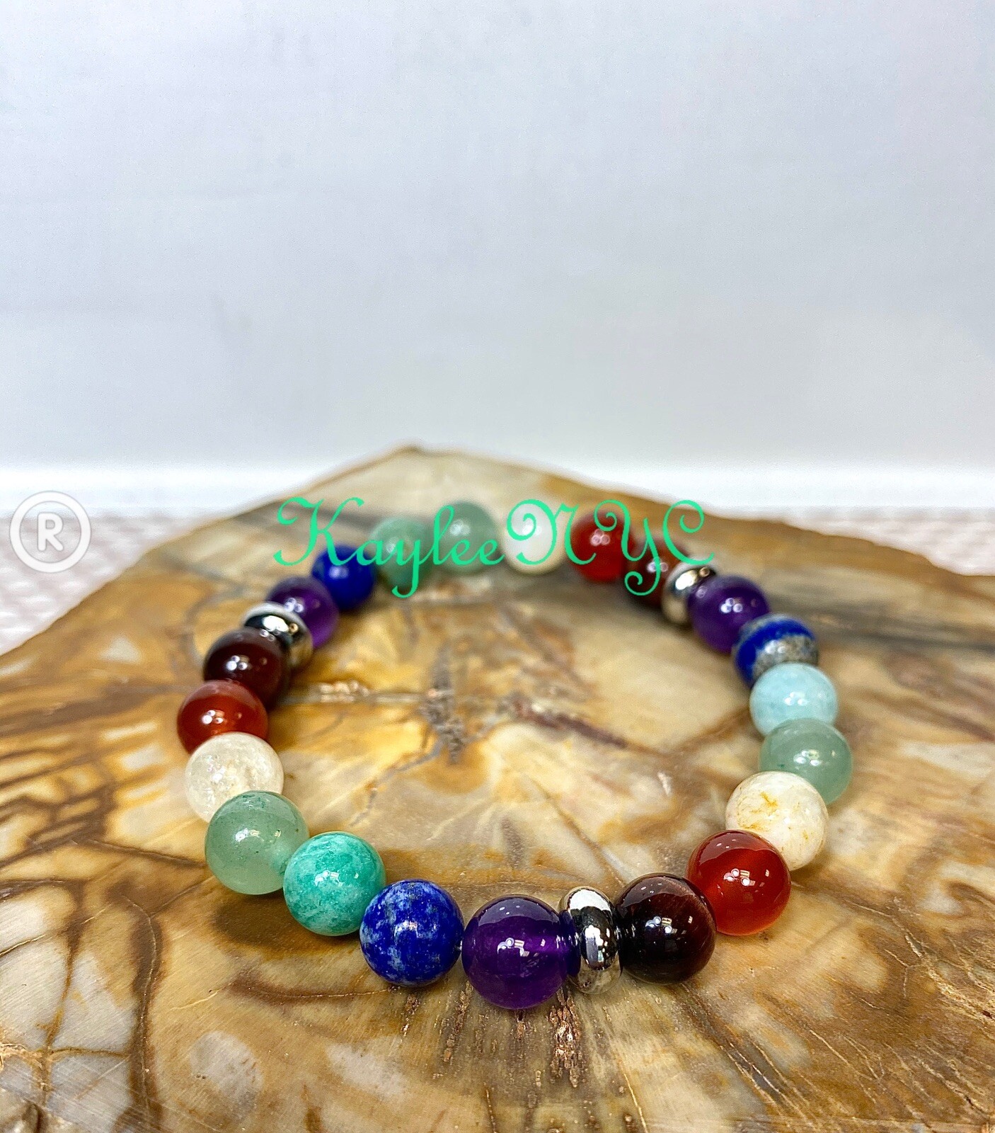 Wholesale Lot 6 Pcs Chakra 8mm 7” Crystal Healing Stretch Bracelet