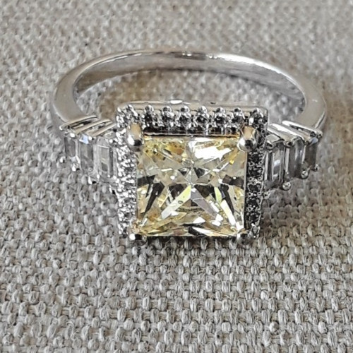 Sterling Silver BBJ 925 Square Cut Light Yellow CZ Ring Size 17.4mm /about 7