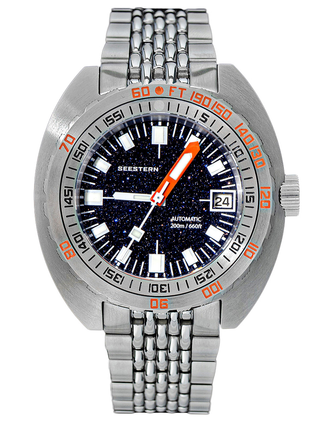 Seestern V3 42MM SUB 300T LUME DATE 200m DIVER’S Mens Watch DOX10 BlueGold Stone