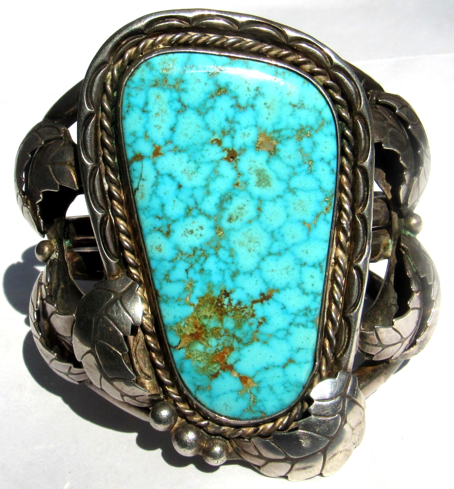 HUGE Navajo 133 GRAM B Shash NUMBER 8 Turquoise Sterling Bracelet CUFF Nat. AMER