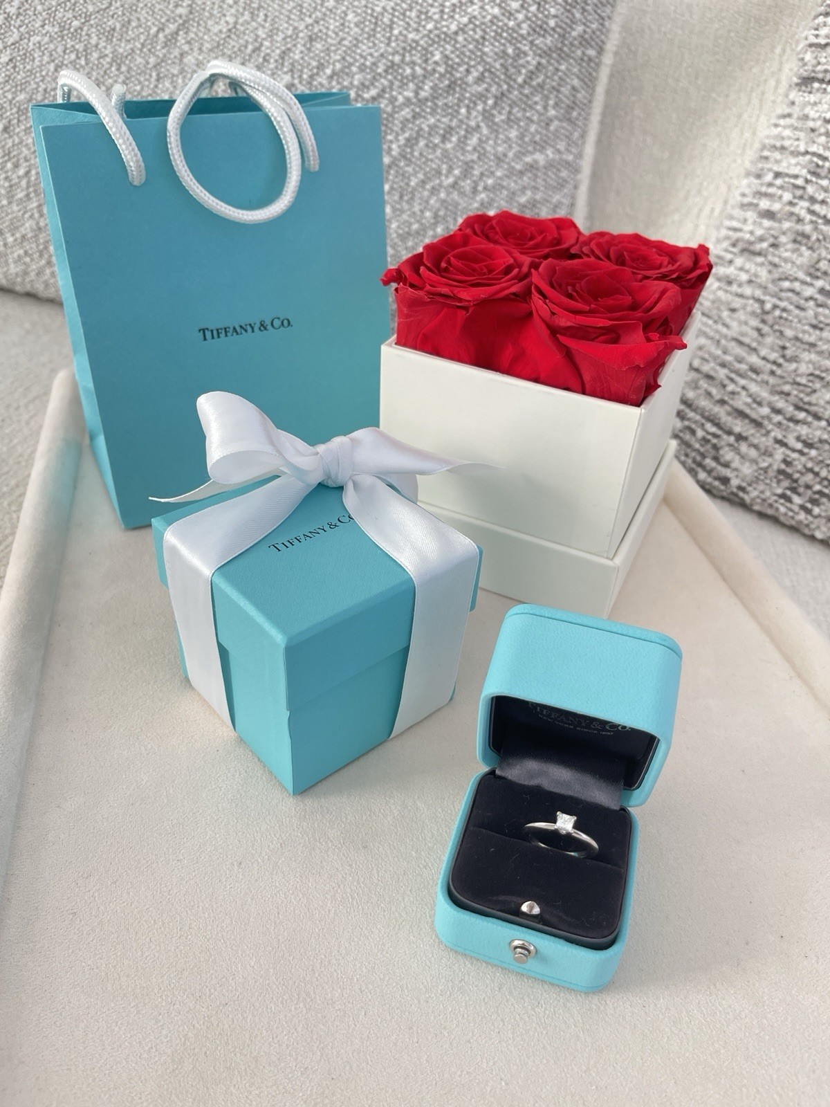 Tiffany & Co. Princess Cut Diamond Engagement Ring Platinum .31ct size 4 $2800