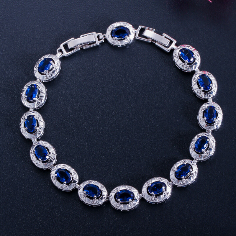 Trendy White Gold Cubic Zircon Allure Purple Round Women Dancing Party Bracelet