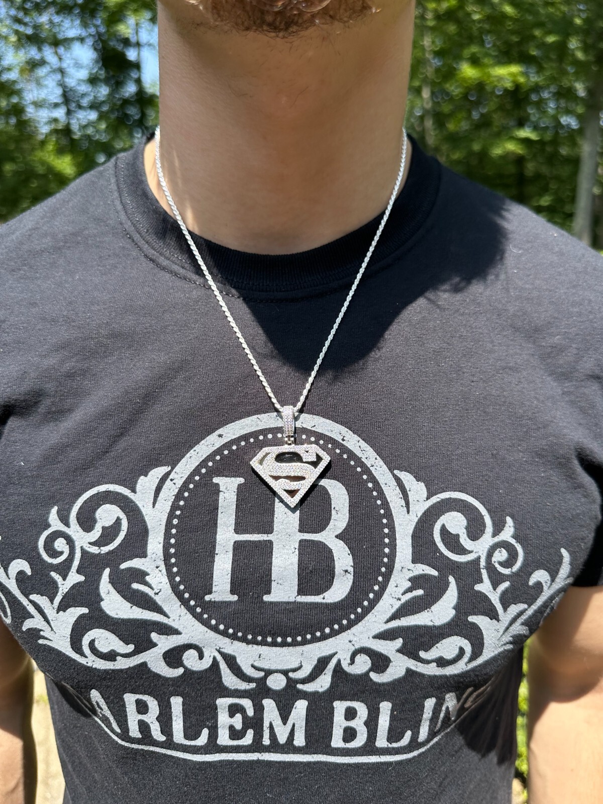 MOISSANITE Real 925 Silver/Gold Plated Iced SUPERMAN Logo Out Pendant Necklace