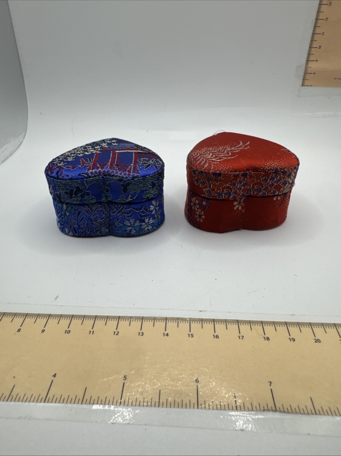 Set Of 2 Asian Ring Jewelry Box Compact Fabric Floral Portable – Heart Shaped