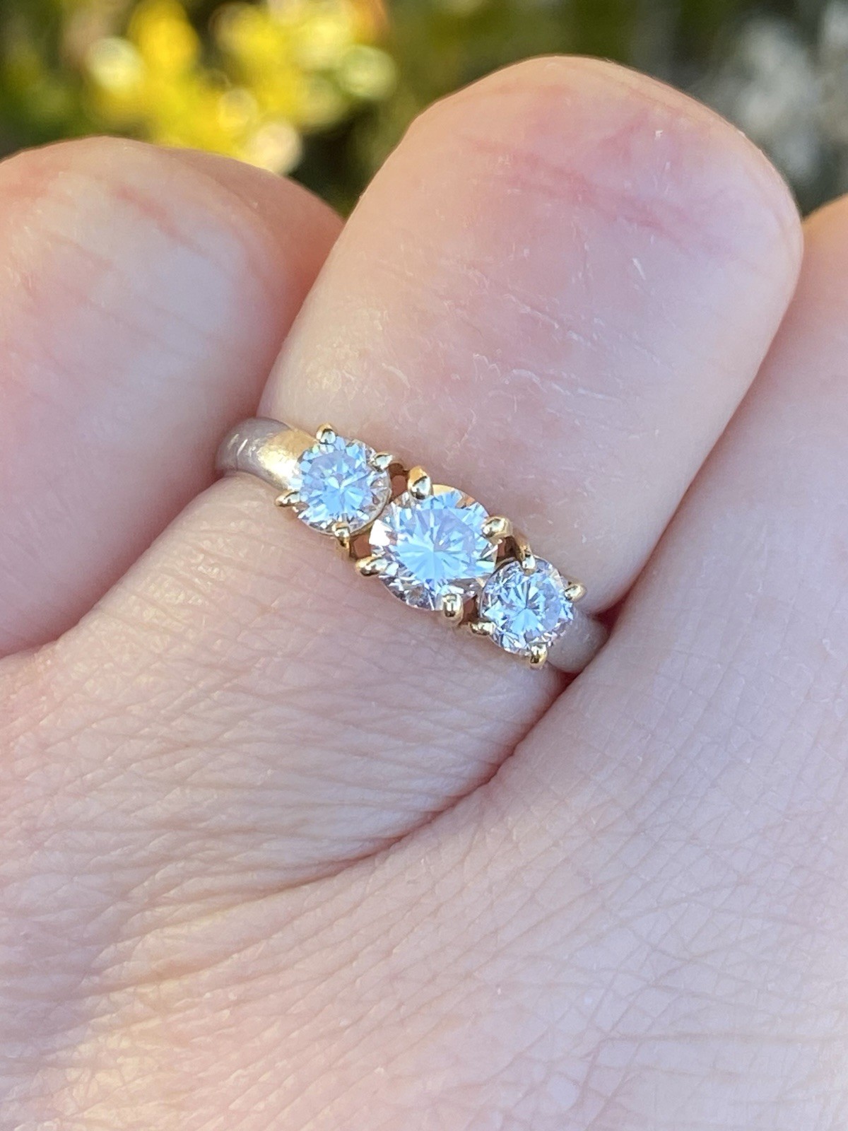 Platinum & 18K YG 1.00TCW 100% Natural Diamond Three Stone Ring