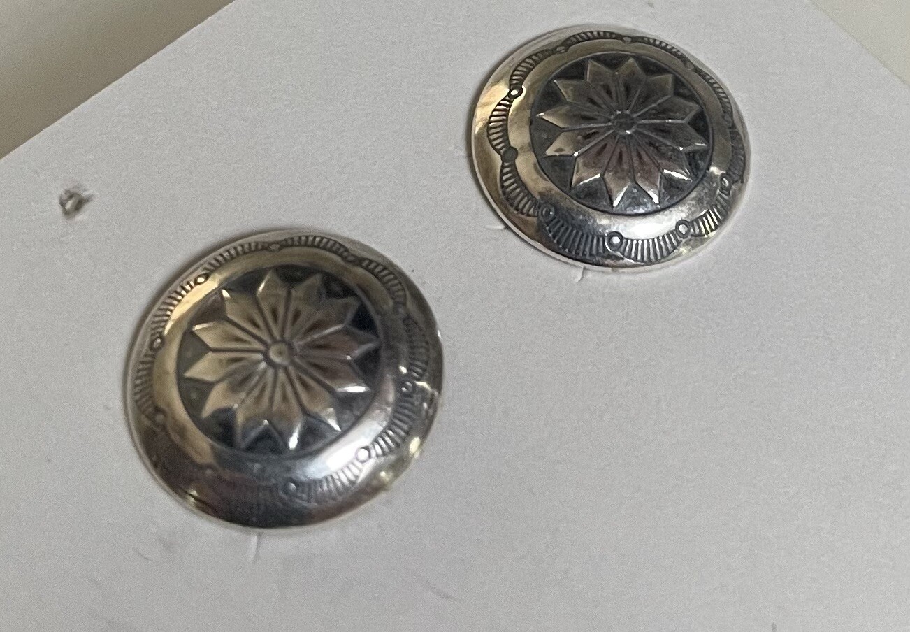 Navajo Sterling Silver Concho Stamped Post Earrings