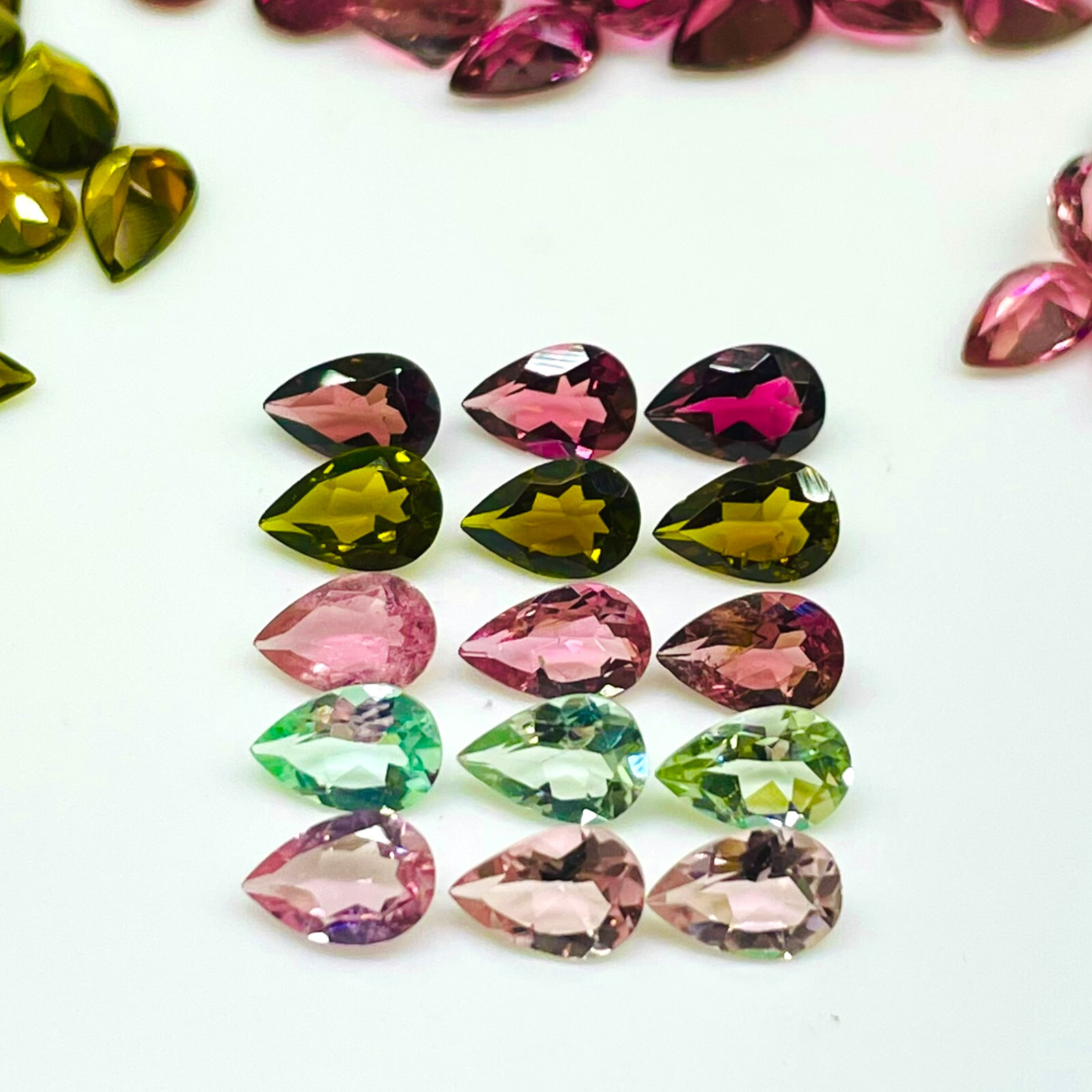 VVS 15 Pcs Natural Multi Tourmaline 6x4mm Pear Cut Loose Untreated Gemstones Lot