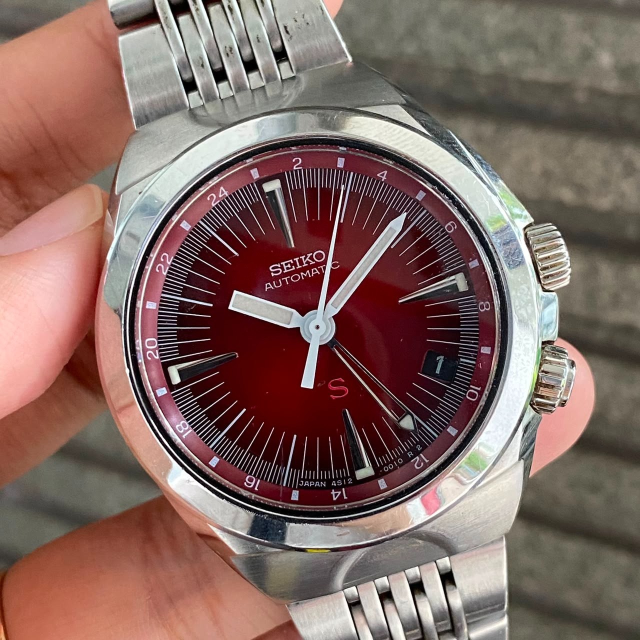 Rare Seiko SCF007 Sus Red Dial GMT Automatic 4S12-0010 HI Beat Date Watch Men