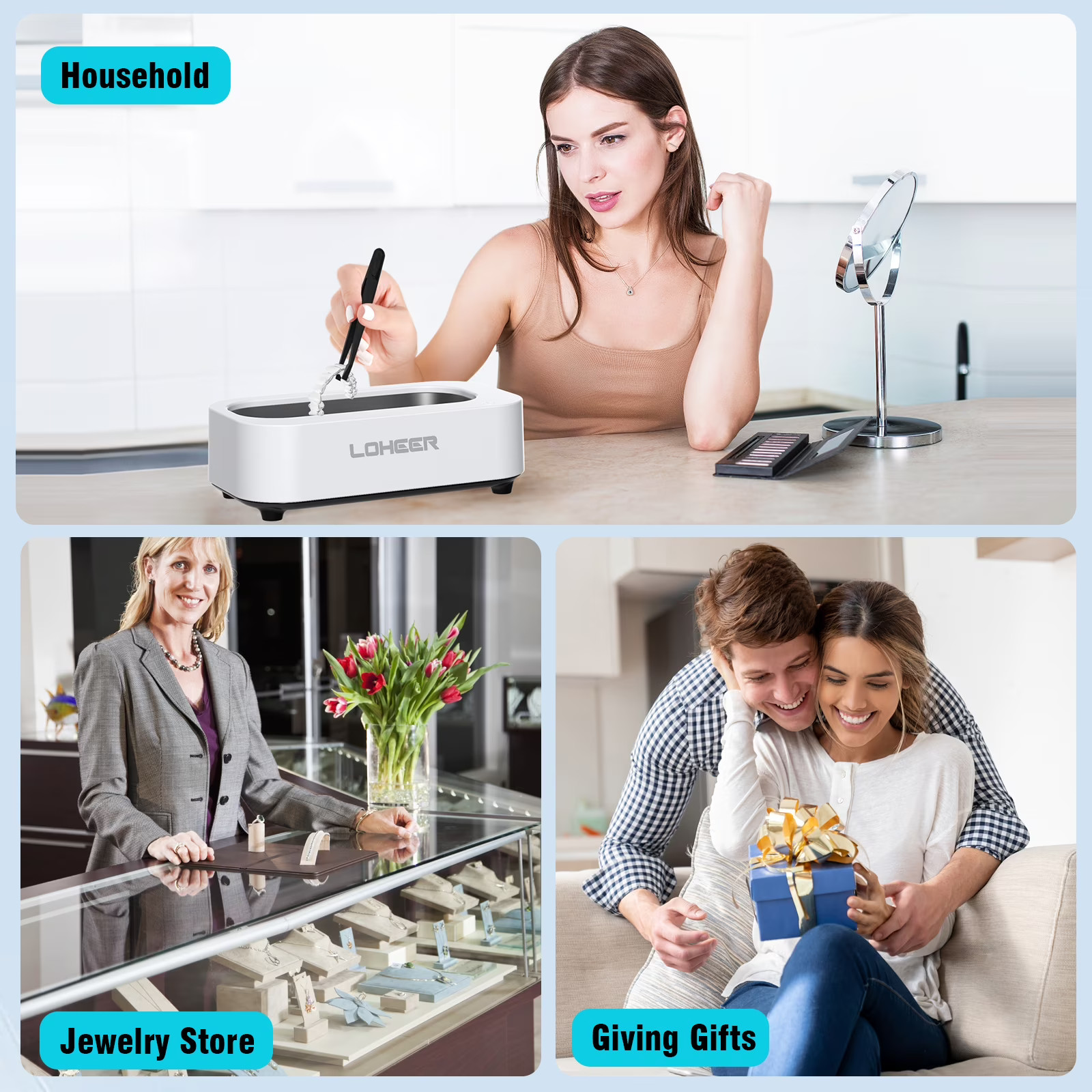 LOHEER 48kHz Ultrasonic Jewelry Cleaner 12oz FREE SHIP