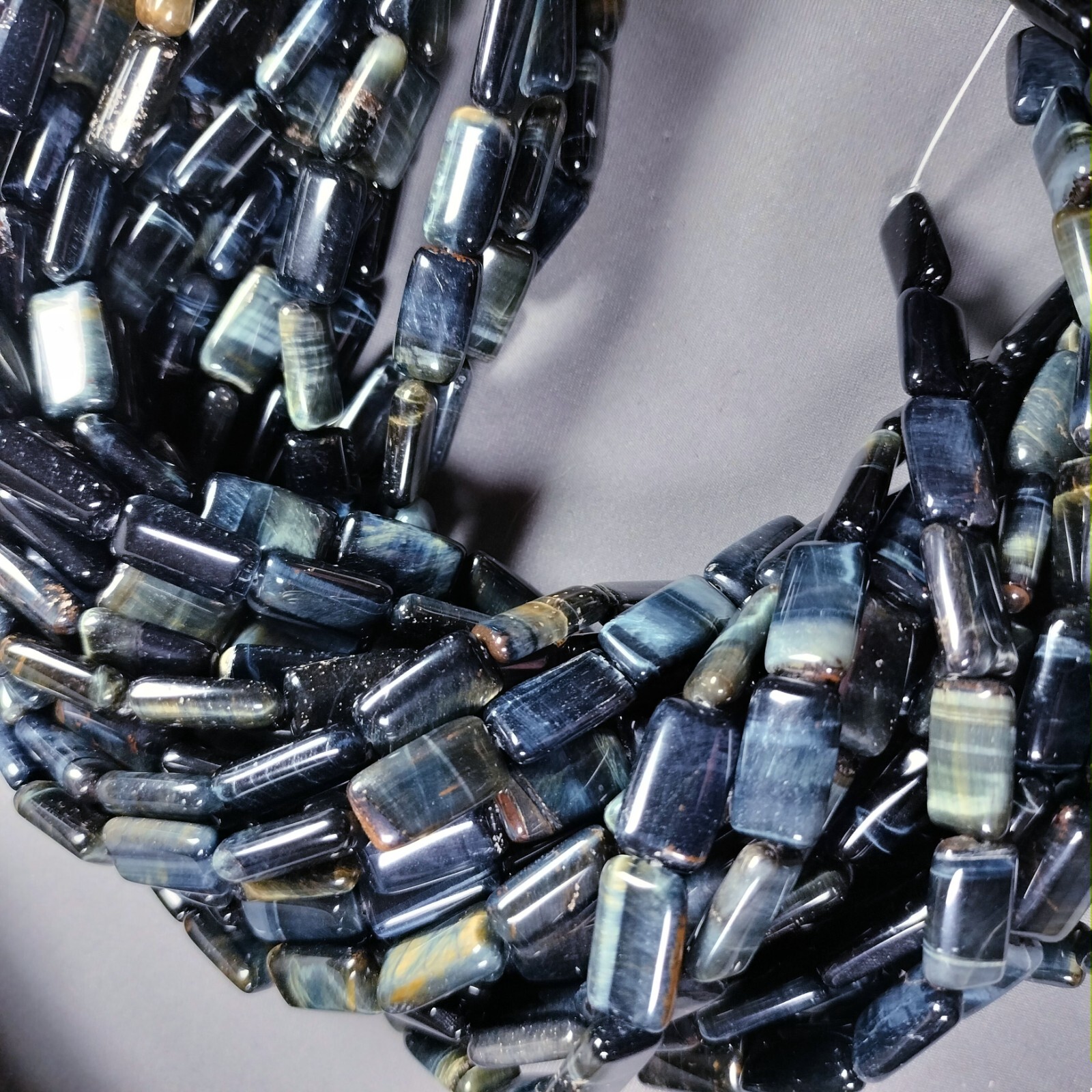 Deep Dark Blue Tiger’s Eye 15x8mm Rectangle Beads 15.5″ TIGEREYE HAWK’S EYE