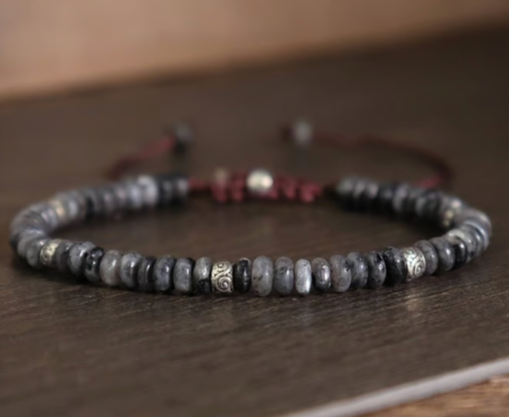 Natural Larvikite Stone Dainty Bracelet Healing Crystal Bracelet Minimalist Gift