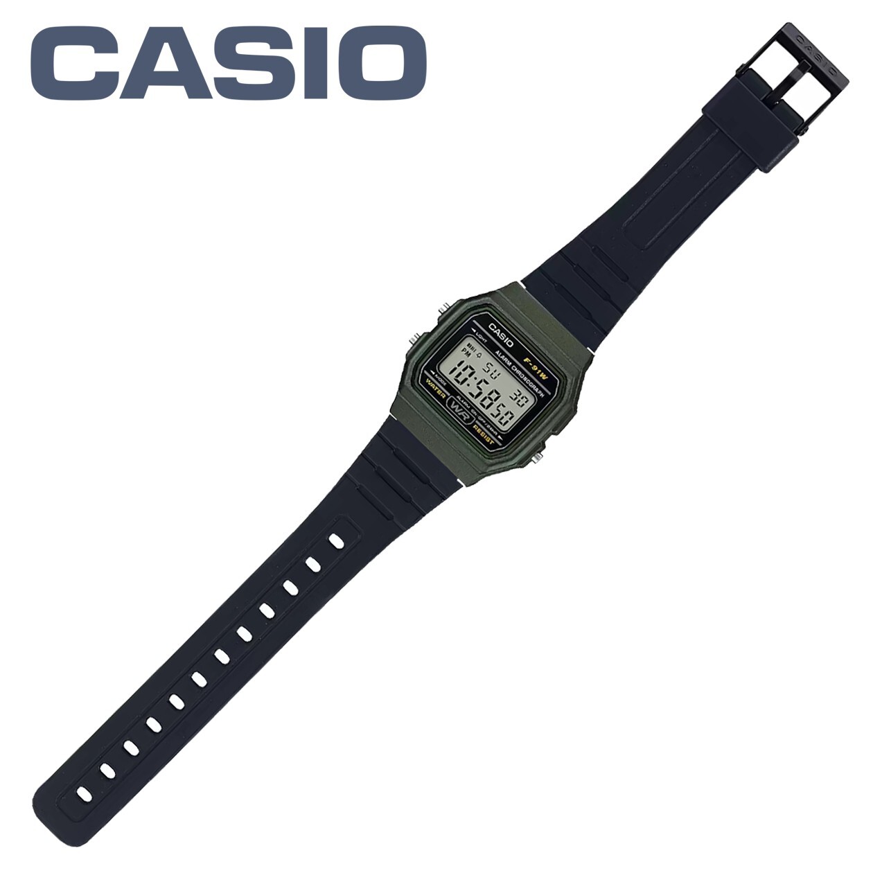 CASIO F-91WM-3AJH Classic Digital Watch Olive Green Case / Black Strap