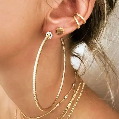 18k Gold Plated Endless Hoop Earrings made Simulated Diamond Bridal Jewelry