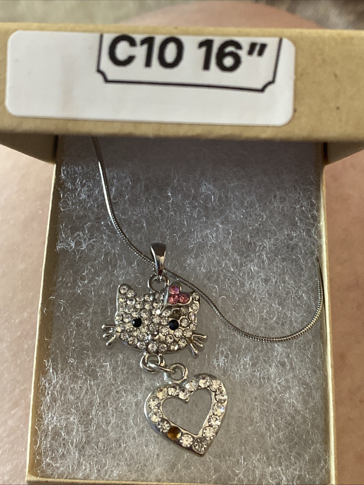 Nice Hello Kitty Cubic Zirconia Pendant On Silver Tone Snake Chain Necklace