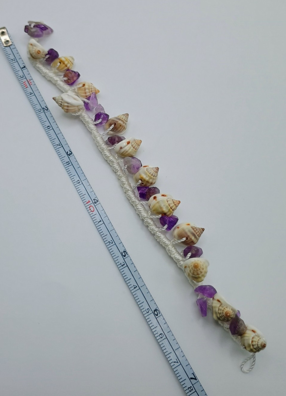 Macrame Beach Anklet with Amethyst and Natural Shells