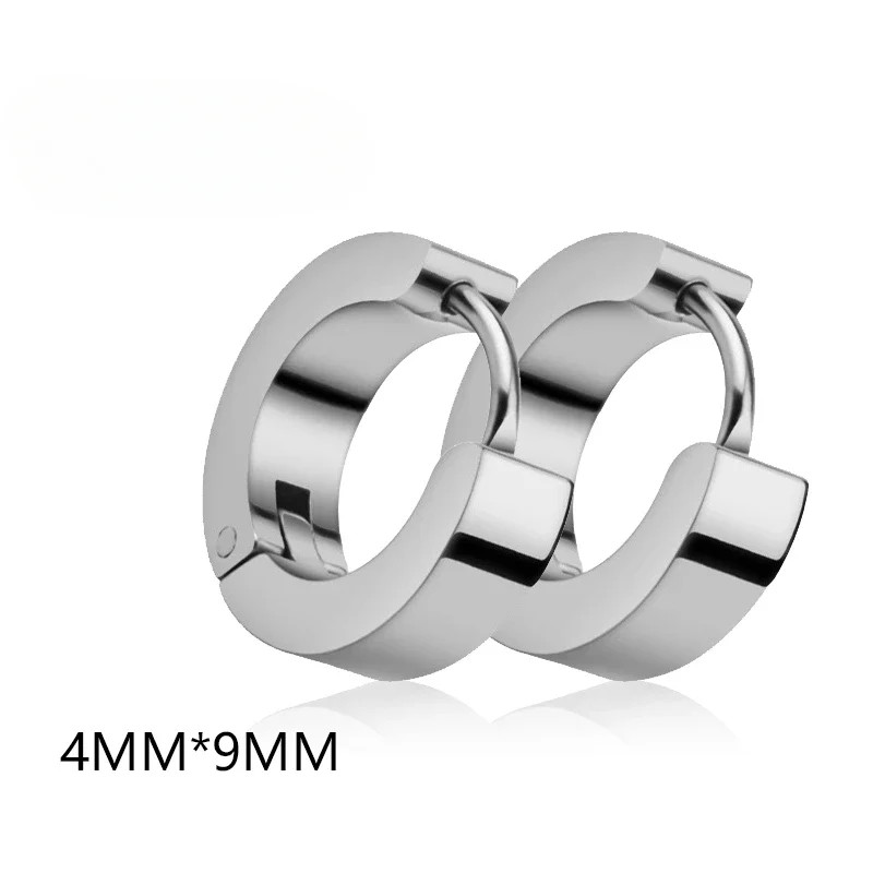 Black Hoop Earrings Stainless Steel Punk Gothic Smooth Circle Unisex Jewelry