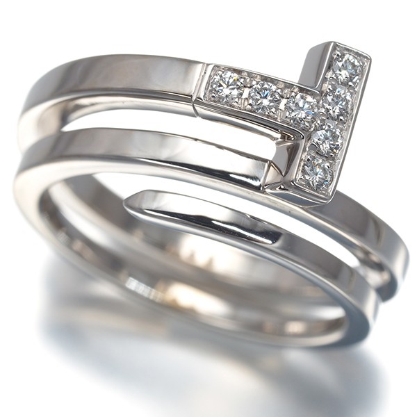 Auth Tiffany&Co. Ring Diamond Tiffany T Square Wrap US6-6.25 18K WG