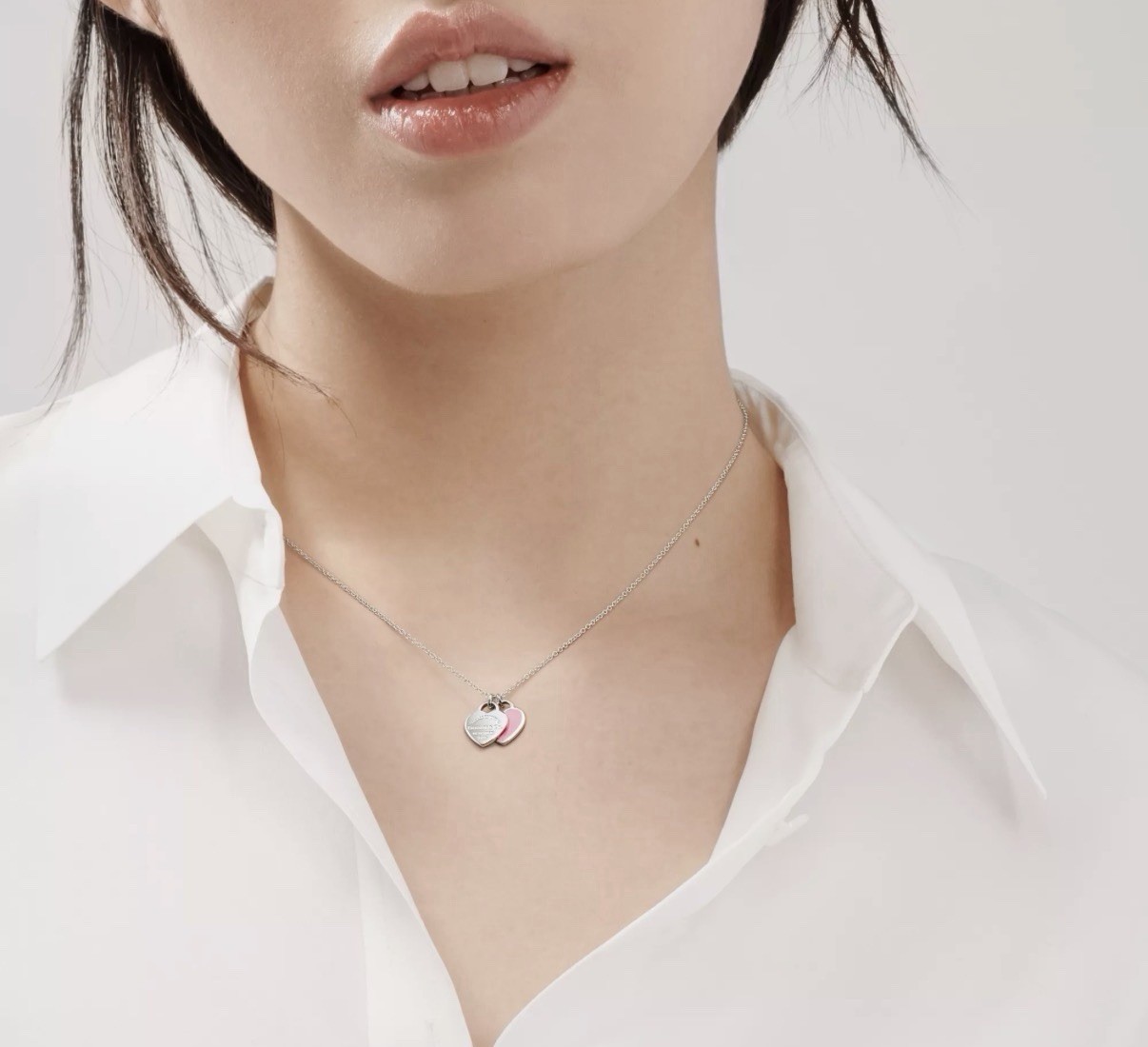 Tiffany and Co Return to Tiffany®Pink Double Heart Tag Pendant in Silver, Mini