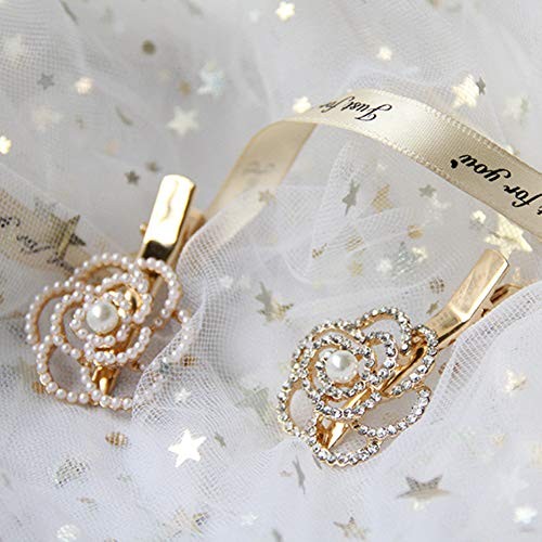 2Pcs Rhinestone Crystal Pearl Flower Beak Duckbill Alligator Clip Pin Hair