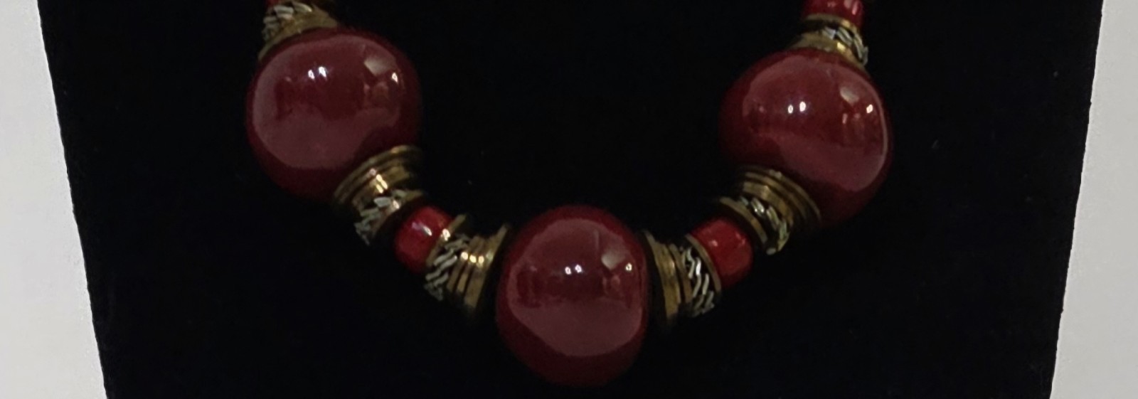 Maroon Chunky Statement Necklace w/Brass Pewter & Roundel Bead Spacer Accents