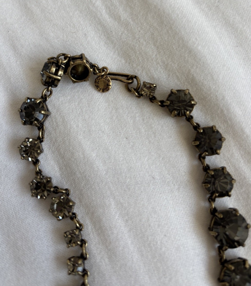 J. Crew Charcoal Gray Rhinestone Crystal Necklace Long Sparkle Jewel Bling