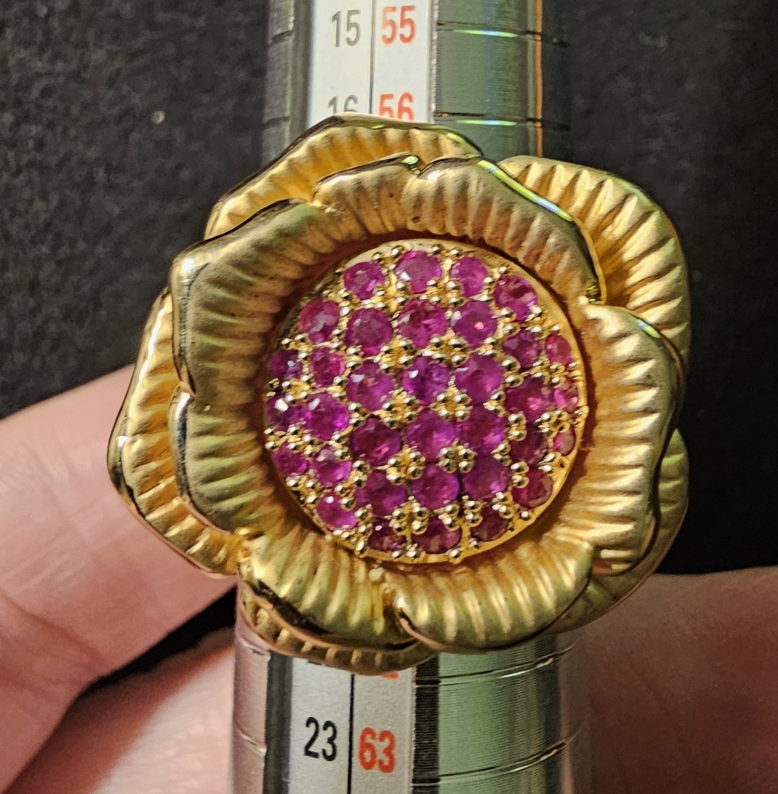925 Sterling Silver Gold Vermeil Ruby Flower Statement Ring Size 9 Tested 12.75g