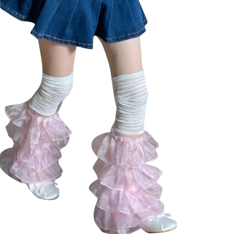Solid Color Lacy Hem Knee Length Stocking Women Girl OOTDs Wearing for Daily