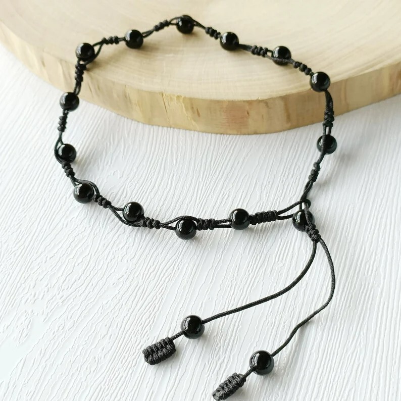 Black Obsidian Beads Healing Protection Strength Anklet Bracelet for Women Men