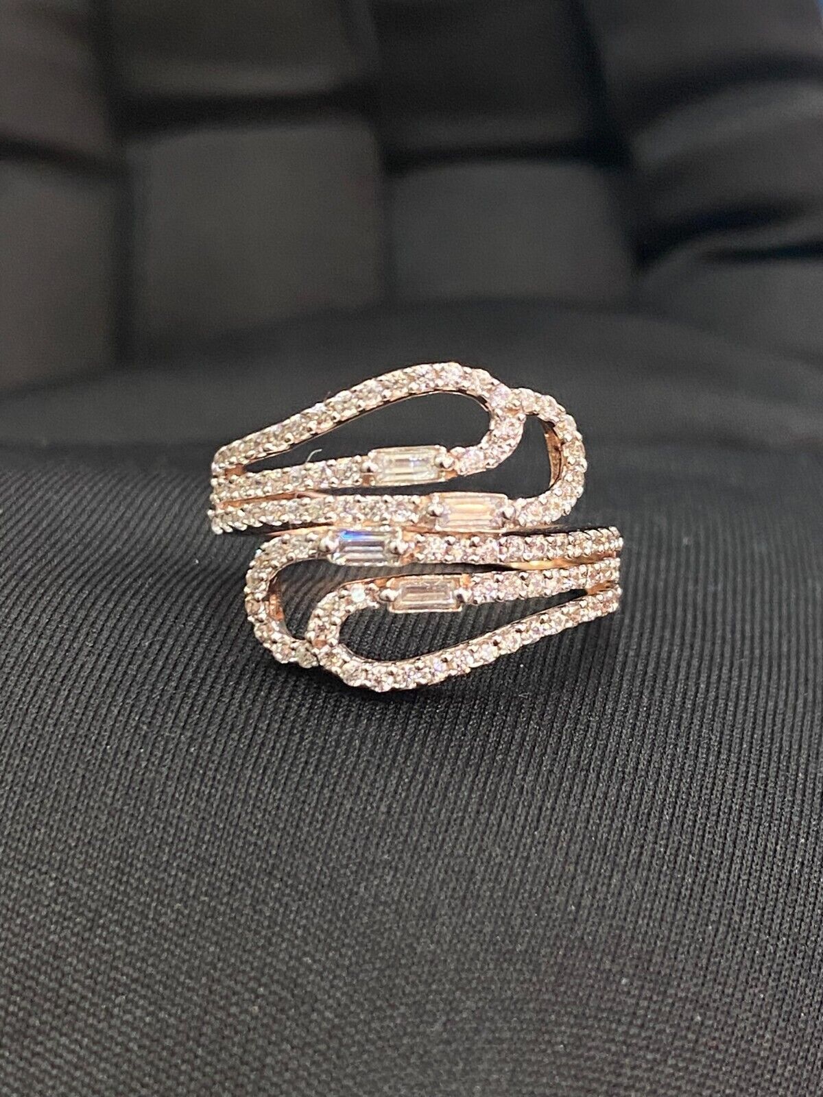 Pave 0.89 Cts Round Baguette Cut Diamonds Engagement Band Ring In 14K Gold